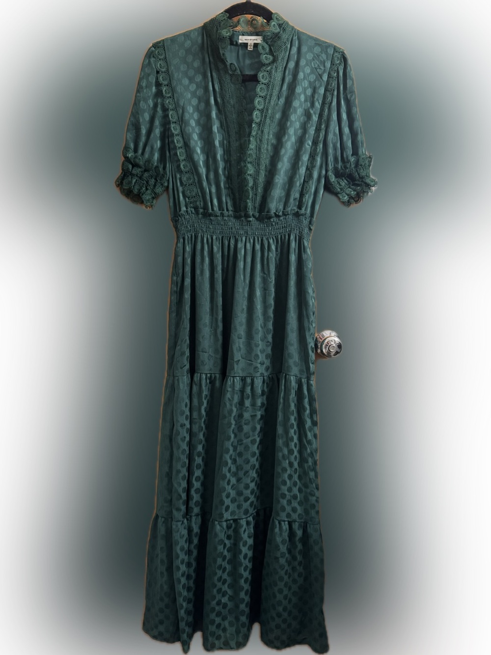 Max Studio Dark Green Polka Dot Tiered Dress